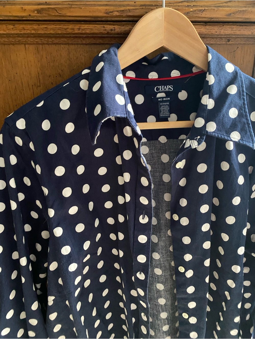 Chaps Navy Polka Dot Shirt with Red Trim